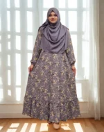 Elegant modest gown with beautiful print and lightweight fabric for everyday wear