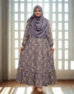 Elegant modest gown with beautiful print and lightweight fabric for everyday wear