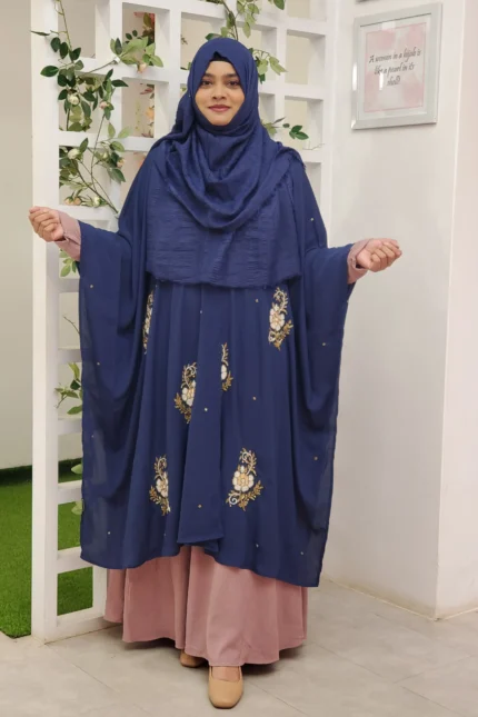 One free size Karchupi bordered cape in Dubai Cherry non-transparent fabric.