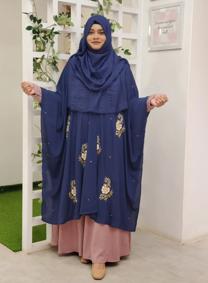 One free size Karchupi bordered cape in Dubai Cherry non-transparent fabric.