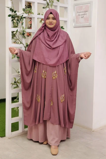 One free size Karchupi bordered cape in Dubai Cherry non-transparent fabric.