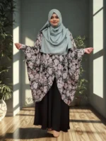 For modest fashion, a lightweight, daily-wear cape with a locked side profile