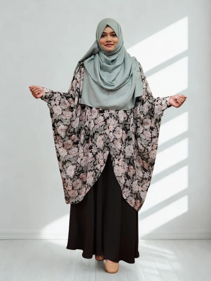 For modest fashion, a lightweight, daily-wear cape with a locked side profile