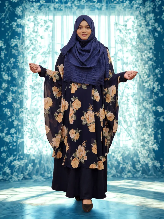 "Premium georgette round cape, free size, transparent, with an open side profile. This fashion piece is both elegant and lightweight."