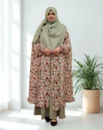 Elegant semi-transparent georgette fusion cape with frill detail at the bottom.