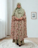 Elegant semi-transparent georgette fusion cape with frill detail at the bottom.