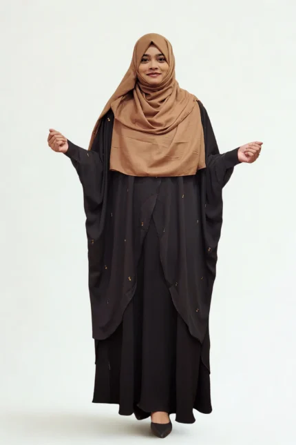 Non-Transparent dubai charry georgette cape with stone details for modest wear