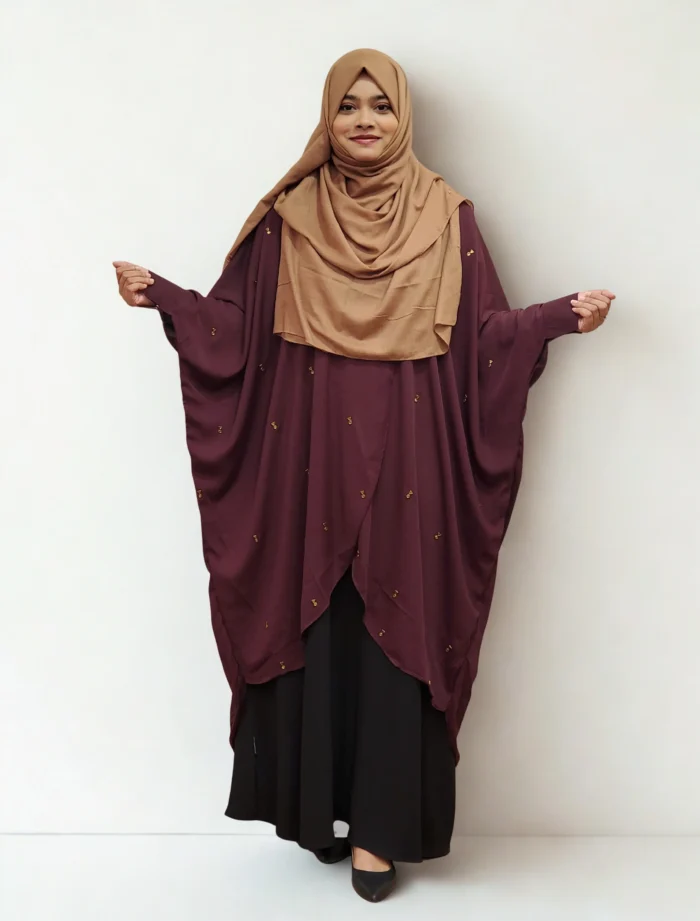 Non-Transparent free size cape with stone details for modest wear