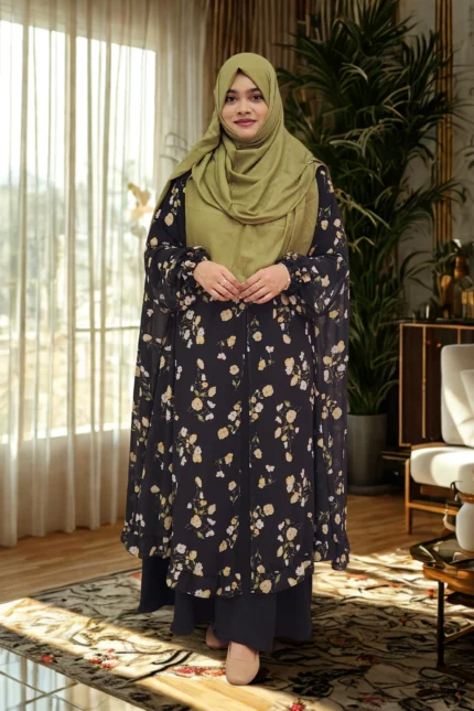 Cart - Abaya and Gown 3 Fusion Cape with soft georgette print, ideal for layering