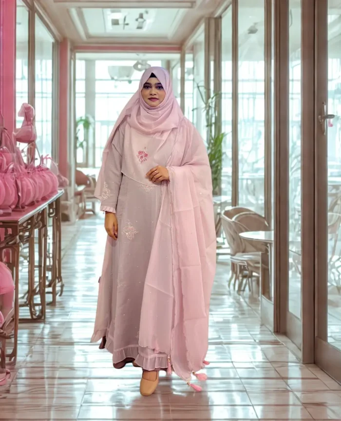 Exclusive designer gown with hijab and veil for weddings and special events.