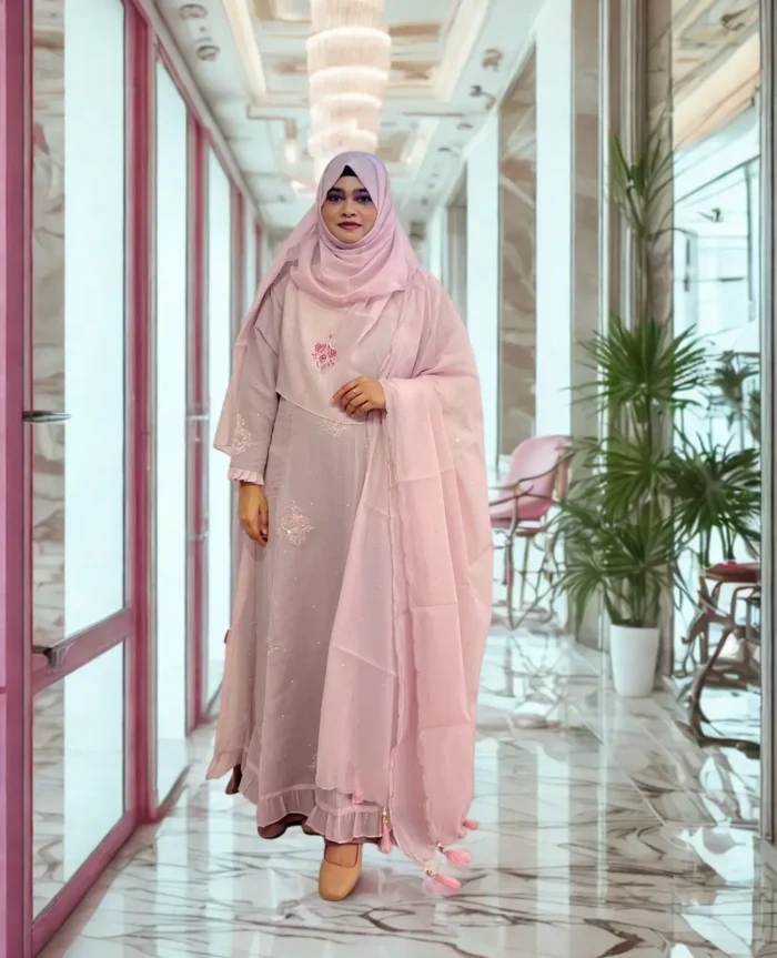 Exclusive designer gown with hijab and veil for weddings and special events.