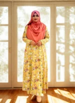 Premium Dubai cherry georgette fabric gown with unique rigging handwork