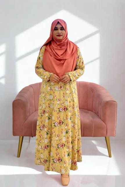 Premium Dubai cherry georgette fabric gown with unique rigging handwork