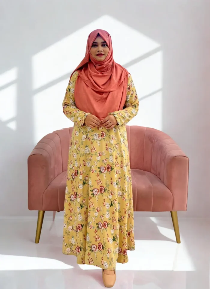 Premium Dubai cherry georgette fabric gown with unique rigging handwork