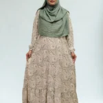 Lightweight double part gown with long frill hem, perfect for casual wear.