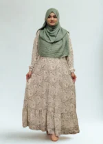 Lightweight double part gown with long frill hem, perfect for casual wear.