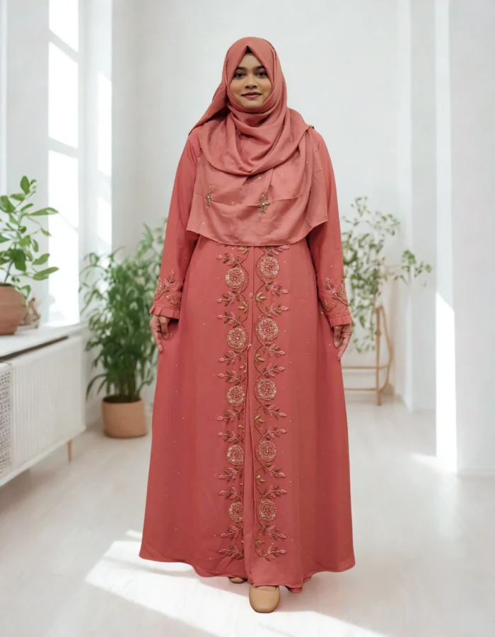Non-transparent kimono. Unique Karchupi work. Made with diamond georgette material. - Image 1
