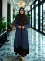 "Is a comfortable yet elegant non-transparent Dubai cherry georgette with border and the kimono is closed in the font with a strap suitably outlined,".