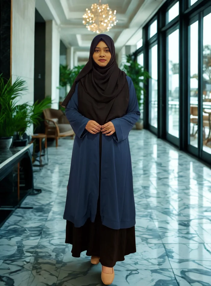 "Is a comfortable yet elegant non-transparent Dubai cherry georgette with border and the kimono is closed in the font with a strap suitably outlined,".