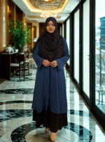 "Is a comfortable yet elegant non-transparent Dubai cherry georgette with border and the kimono is closed in the font with a strap suitably outlined,".