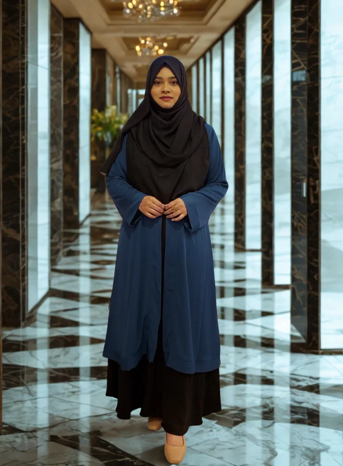 "Is a comfortable yet elegant non-transparent Dubai cherry georgette with border and the kimono is closed in the font with a strap suitably outlined,".