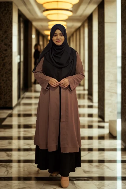 Best Stylish Abaya Borka Hijab Gown Online Shop Clothing Store in BD 12 Coat-style kimono made with non-transparent Dubai cherry georgette, border design with front button closure for modest wear