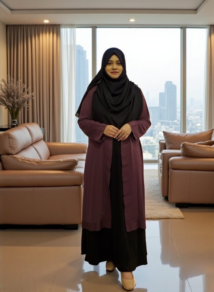 Non-transparent kimono. Coat style, made of soft Dubai cherry georgette material. - Image 3