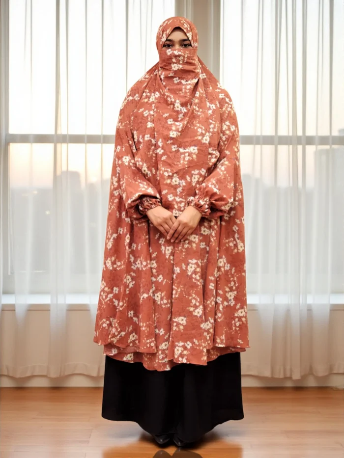 Summer-friendly free size Alex material khimar with niqab attachment – non-transparent
