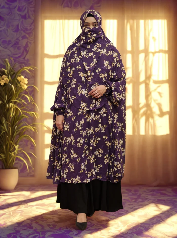 Summer-friendly Alex fabric khimar with a niqab attachment in a free size.