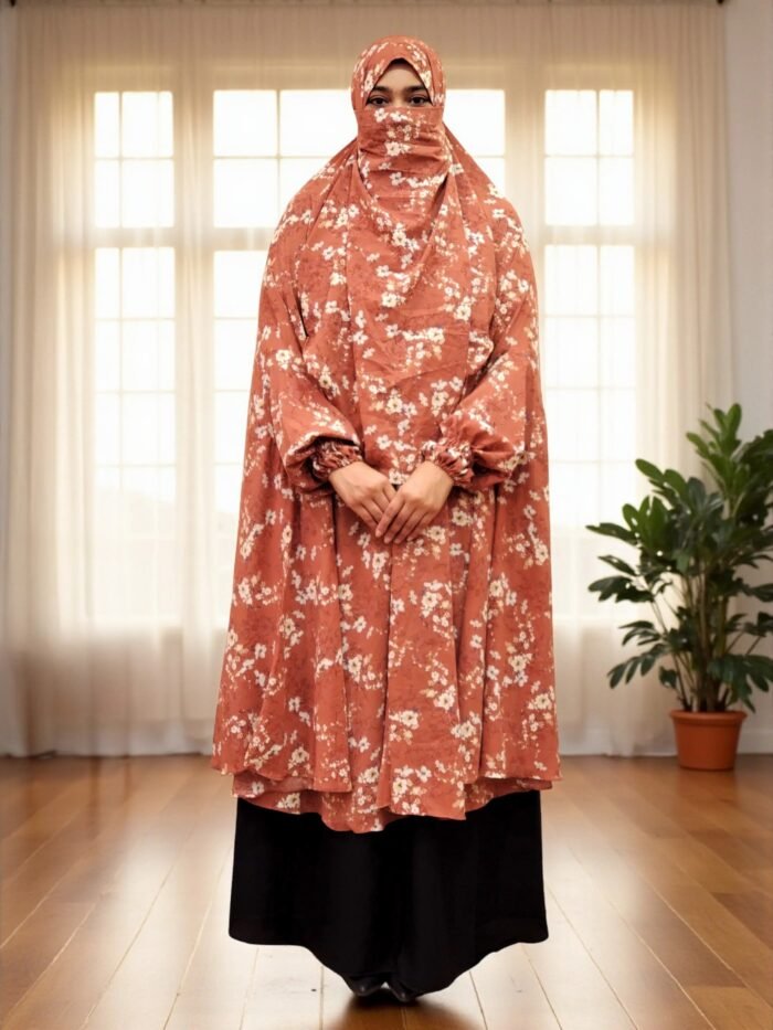 Summer-friendly free size Alex material khimar with niqab attachment – non-transparent