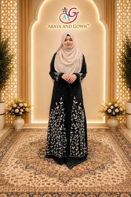 Premium black karchupi kimono with intricate rigging details