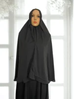 Free-size silk short khimar composed of high-quality, opaque fabric