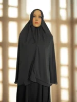 Free-size silk short khimar composed of high-quality, opaque fabric