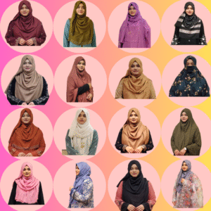 A sophisticated woman wears a neutral-toned chiffon hijab.