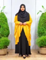 Beautiful, non transparent,yellow friendly cape of Dubai cherry fabric, one size that fits all and perfect for everyday, modest attire.