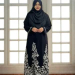 Elegant black embroidery burka design made from soft, non-transparent fabric