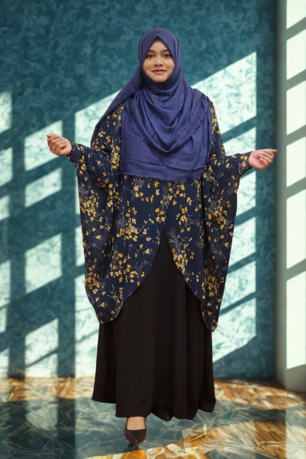 A printed-friendly cape made out of soft transparent georgette, with soft elegant prints on the front and a locked side profile, free-size for a comfy wear on daily grounds considerations.