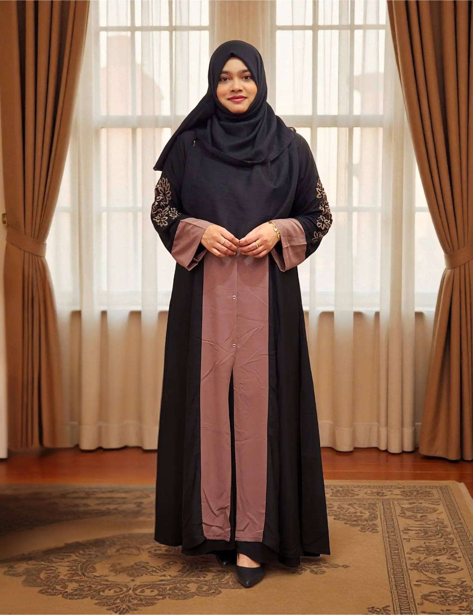 AMK 1403 Can be worn as a kimono or as a borkha. Made of non-transparent soft Dubai cherry georgette material. - Image 1