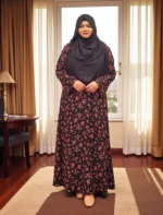 অস্বচ্ছ নরম অ্যালেক্স কাপড় দিয়ে তৈরি মুদ্রিত বোরখা। ডান দিকে একটি পকেট আছে। - Image 2