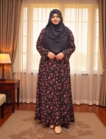 অস্বচ্ছ নরম অ্যালেক্স কাপড় দিয়ে তৈরি মুদ্রিত বোরখা। ডান দিকে একটি পকেট আছে। - Image 3