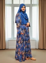 নরম অ্যালেক্স কাপড় দিয়ে তৈরি অস্বচ্ছ মুদ্রিত বোরখা। ডানদিকে একটি পকেট। - Image 3