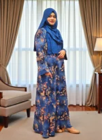 নরম অ্যালেক্স কাপড় দিয়ে তৈরি অস্বচ্ছ মুদ্রিত বোরখা। ডানদিকে একটি পকেট।