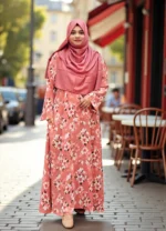 Printed pocket borkha made from soft non-transparent Alex fabric.