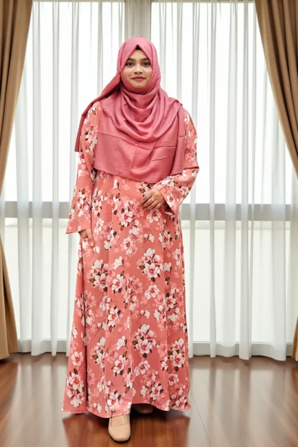 Printed pocket borkha made from soft non-transparent Alex fabric.