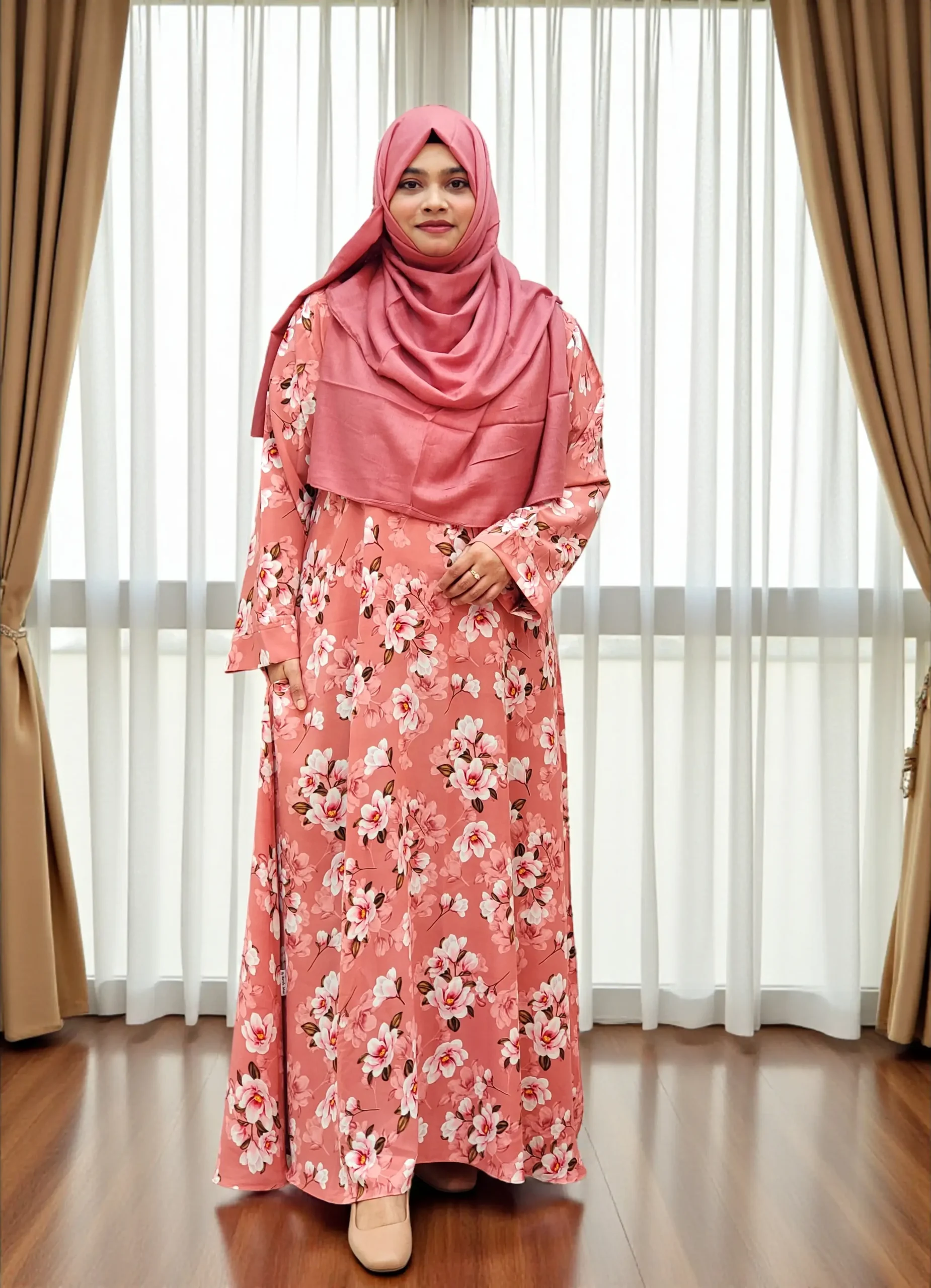 AMB 1482 Printed pocket borkha made from soft non-transparent Alex fabric.