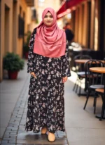 Lightweight summer-friendly printed pocket borkha made of alex fabrics