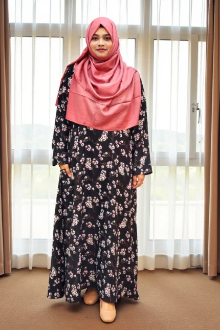 Lightweight summer-friendly printed pocket borkha made of alex fabrics