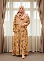 Women’s one-part borkha with right-side pocket in soft Alex fabrics with printed design.