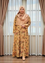 Women’s one-part borkha with right-side pocket in soft Alex fabrics with printed design.