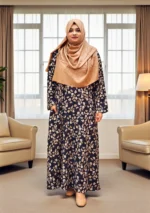 Comfortable printed borkha with right side pocket, non-transparent Alex fabric, sizes available.